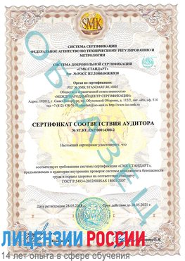 Образец сертификата соответствия аудитора №ST.RU.EXP.00014300-2 Бор Сертификат OHSAS 18001